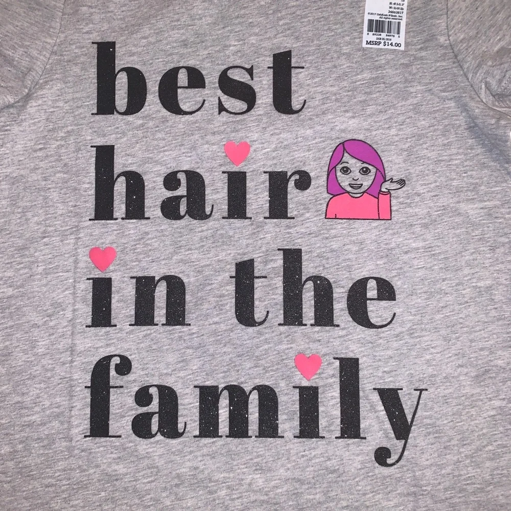 Oshkosh Girls Short Sleeve TShirt BEST HAIR IN THE FAMILY Emoji Size:‎ 7 NWT
